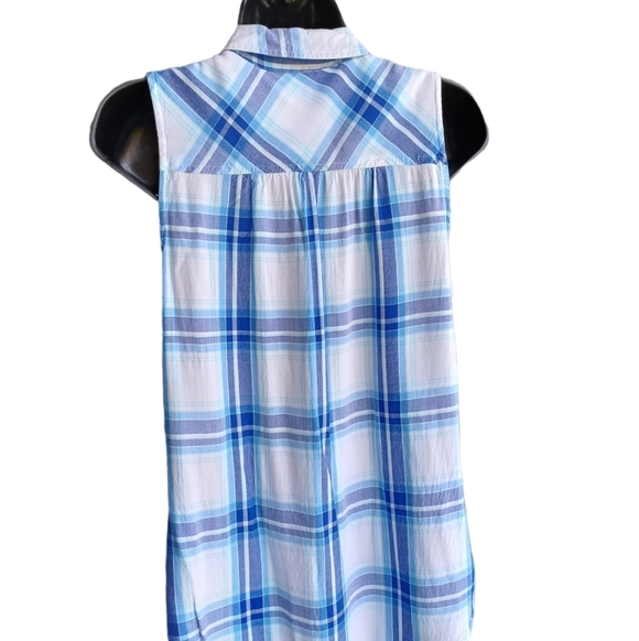 Sleeveless Blue Plaid Button Down Shirt by SO size Medium - Picture 4 of 4